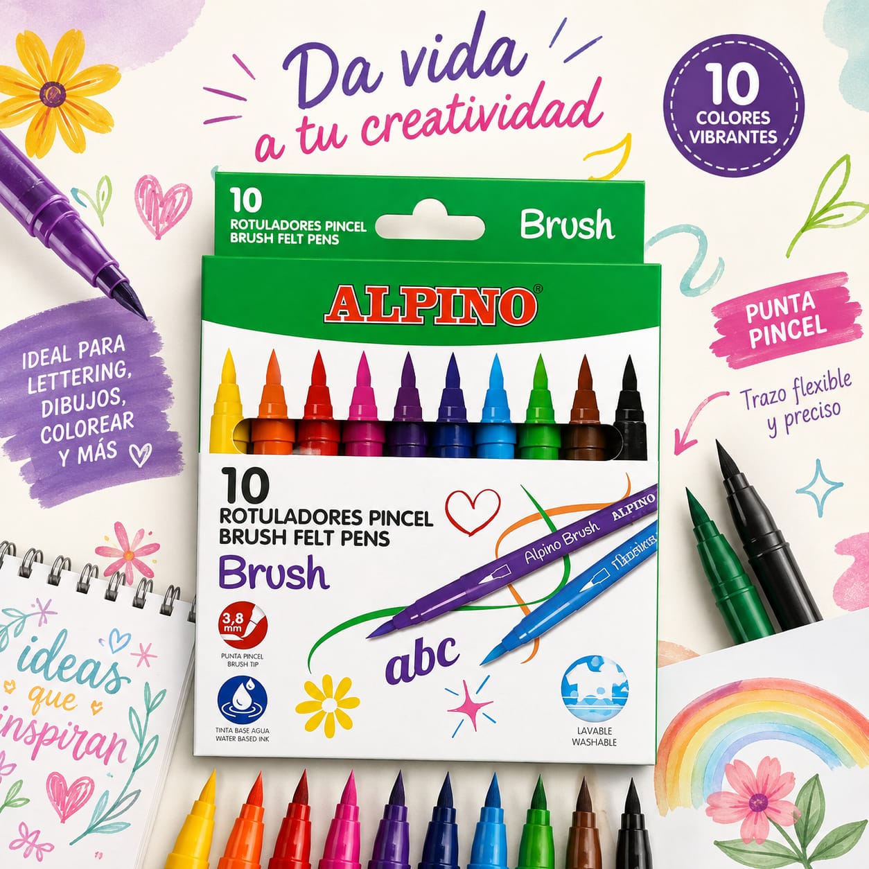 Rotuladores Pincel Brush Alpino 10 colores