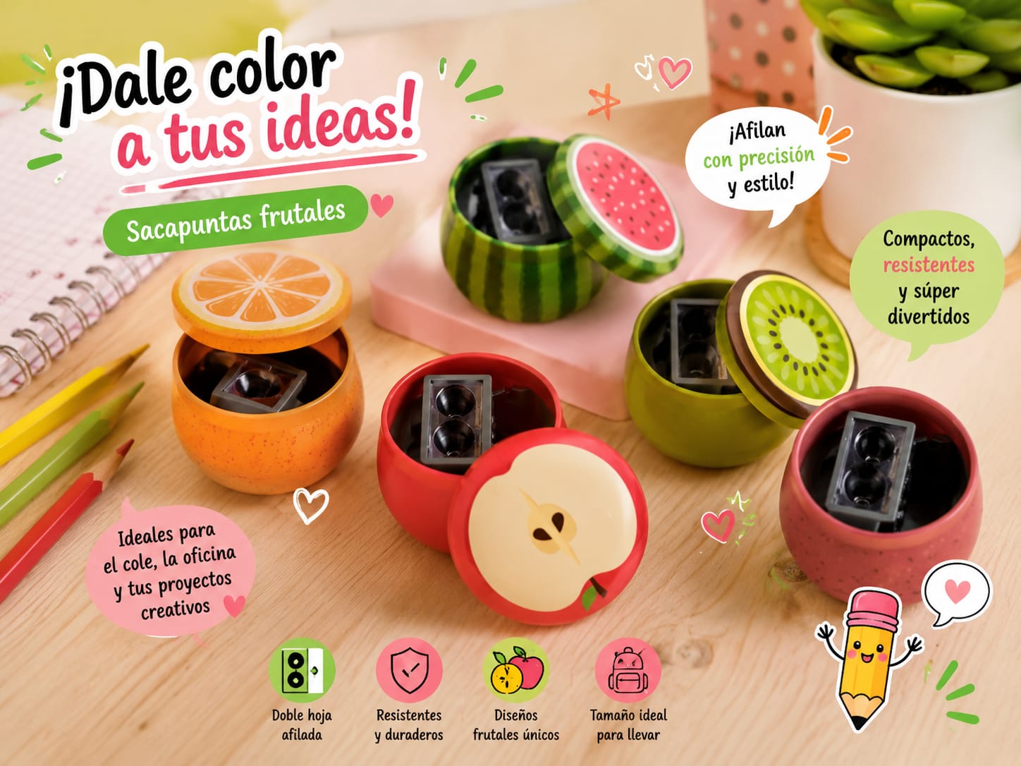 Sacapuntas Frutales Lata — Doble Hoja Afilada