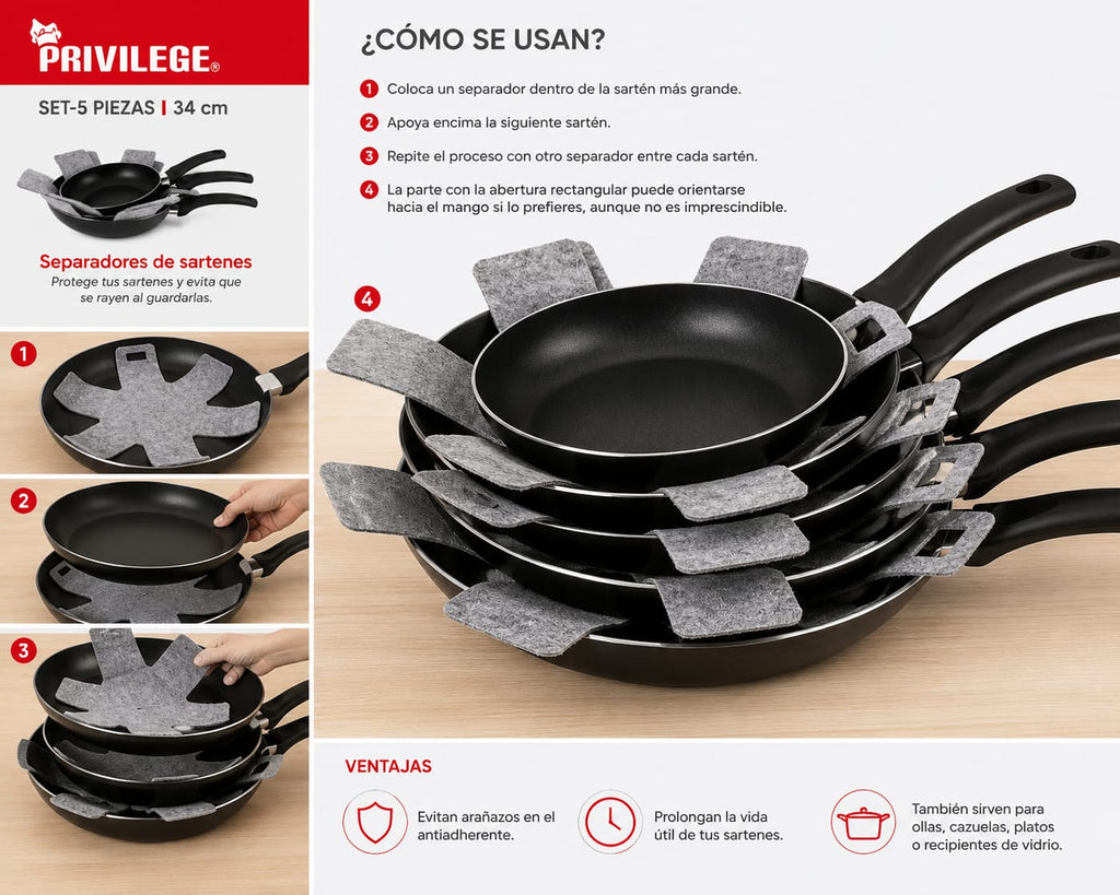 Privilege Set 5 Separadores de Sartenes 34cm - instrucciones de uso y ventajas