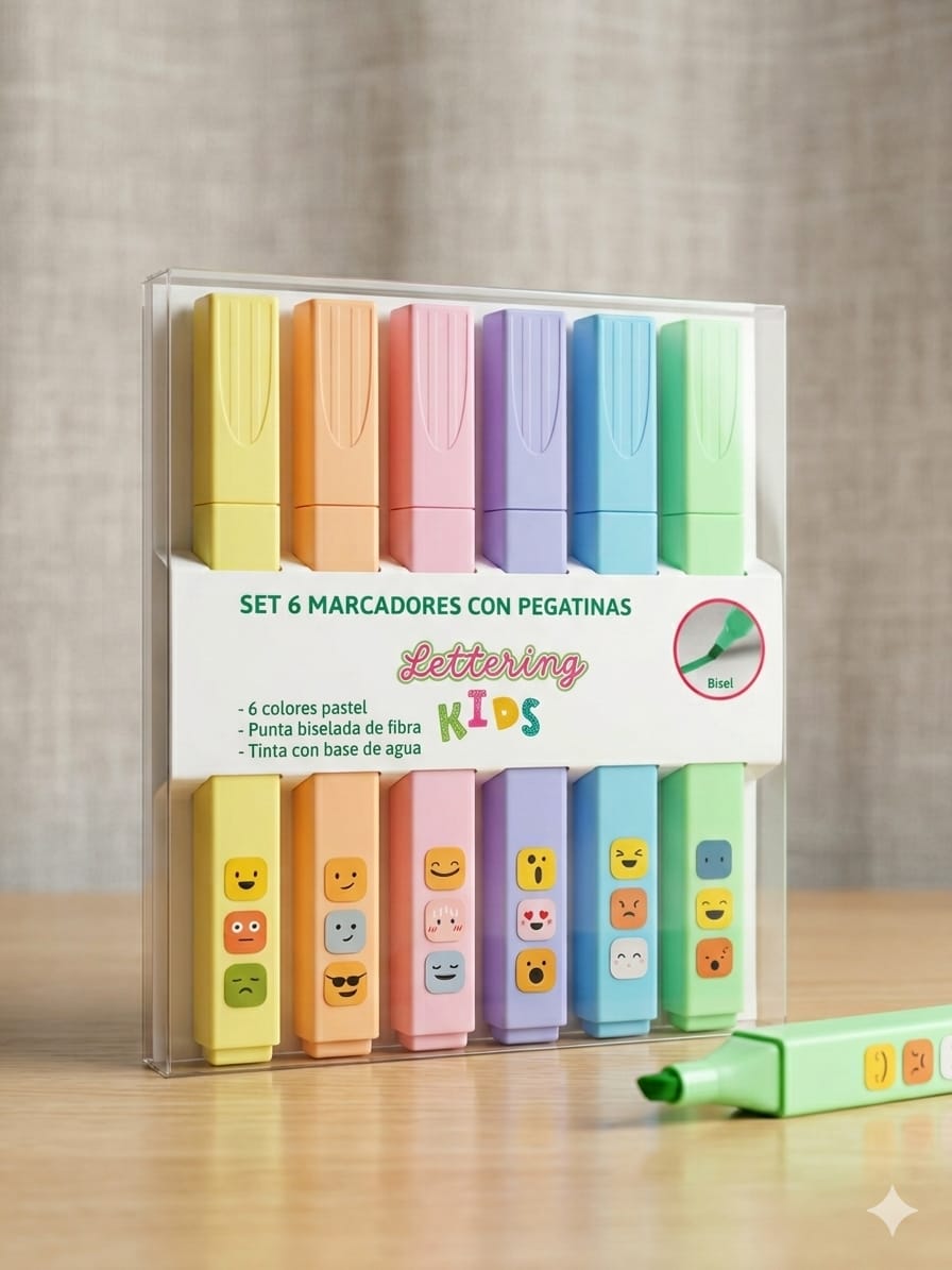 Set 6 Marcadores Lettering Kids con Pegatinas