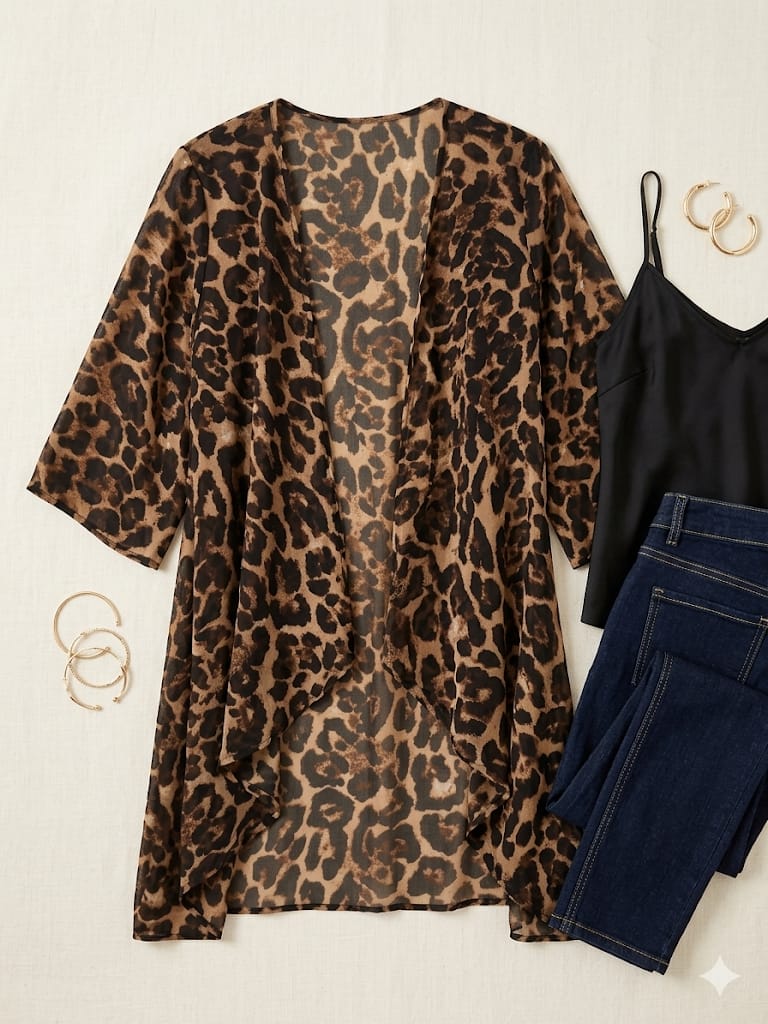 Kimono Cardigan Estampado Leopardo — Talla Única (42-52)