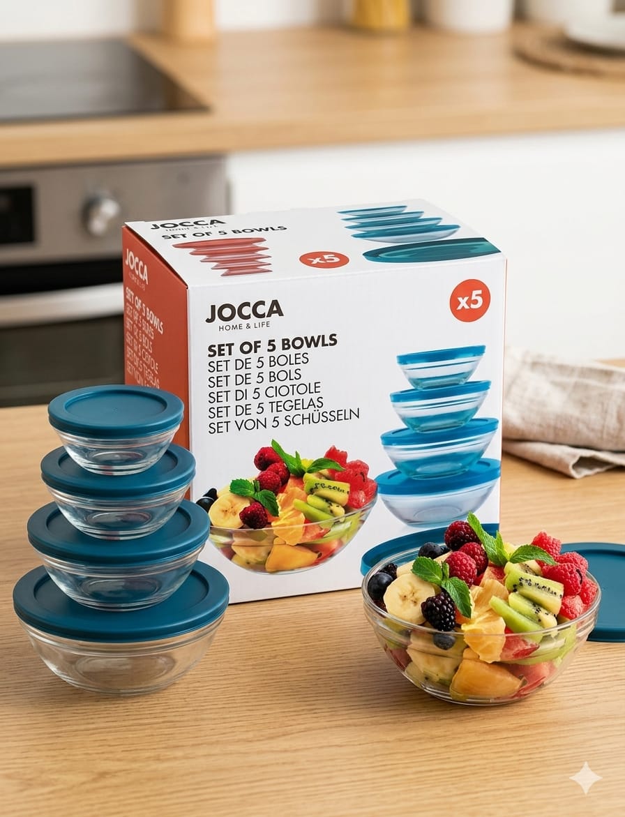 Set 5 Boles de Cristal con Tapa Jocca - Azul