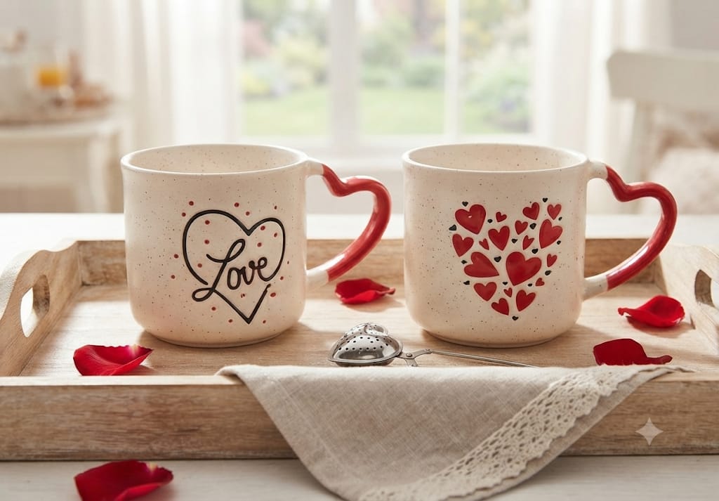 Tazas de cerámica con asa corazón rojo - diseños Love y Corazones
