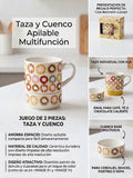 Taza y Cuenco Apilable Multifunción Donut — Juego 2 Piezas Cerámica