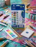 Pinturas Acrílicas Glitter Colors Bismark - Set 8 tubos con paleta y pincel