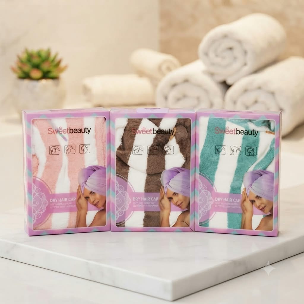 Toalla Turbante Dry Hair Cap Sweet Beauty en 3 colores: rosa, marrnón y verde agua