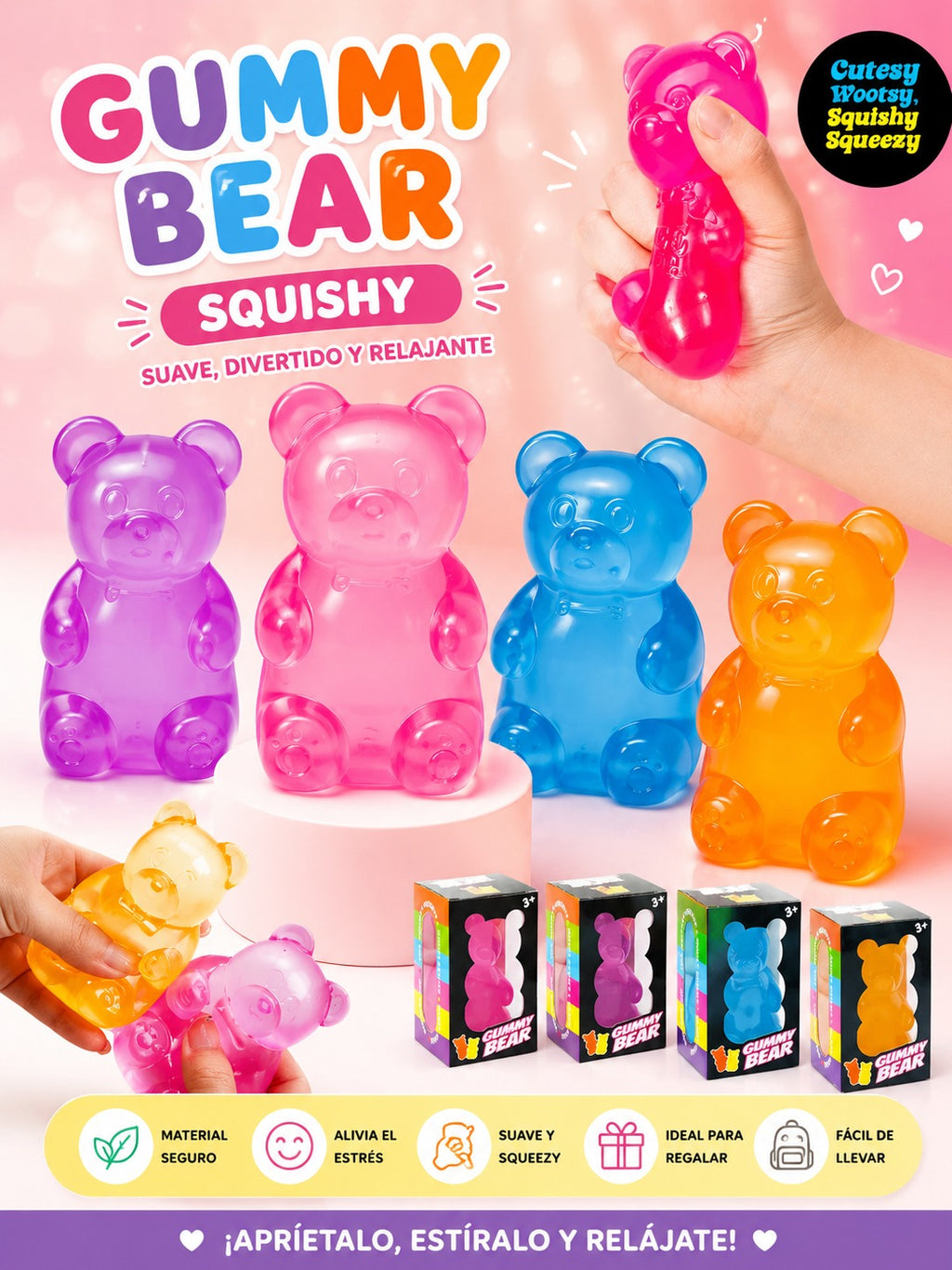 Gummy Bear Squishy Grande - Osito Antiestrés 4 Colores