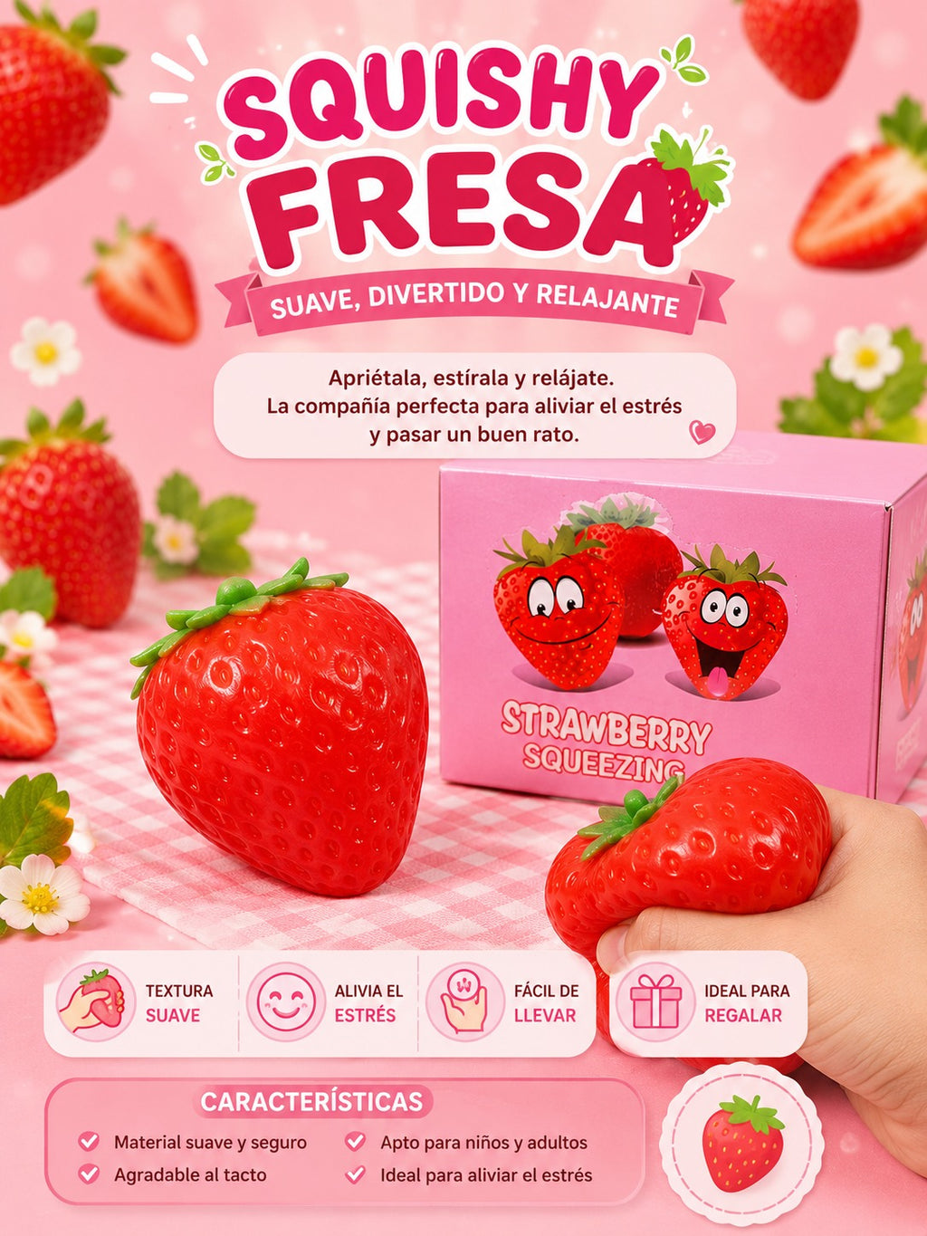 Squishy Fresa - Juguete Antiestrés Strawberry Squeezing