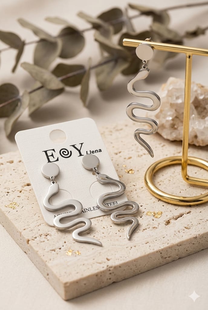 Pendientes Serpiente Colgante Plateado - Acero Inoxidable | EOY Llena