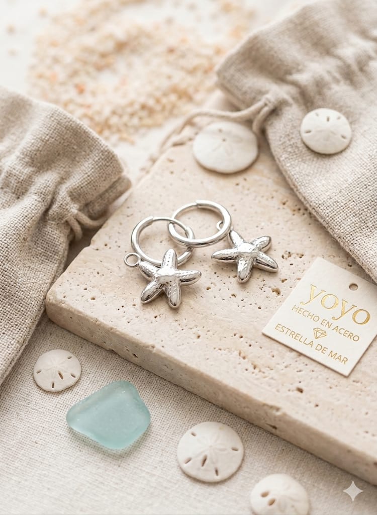 Pendientes Aro Huggie Estrella de Mar Plateado - Acero Inoxidable | YOYO