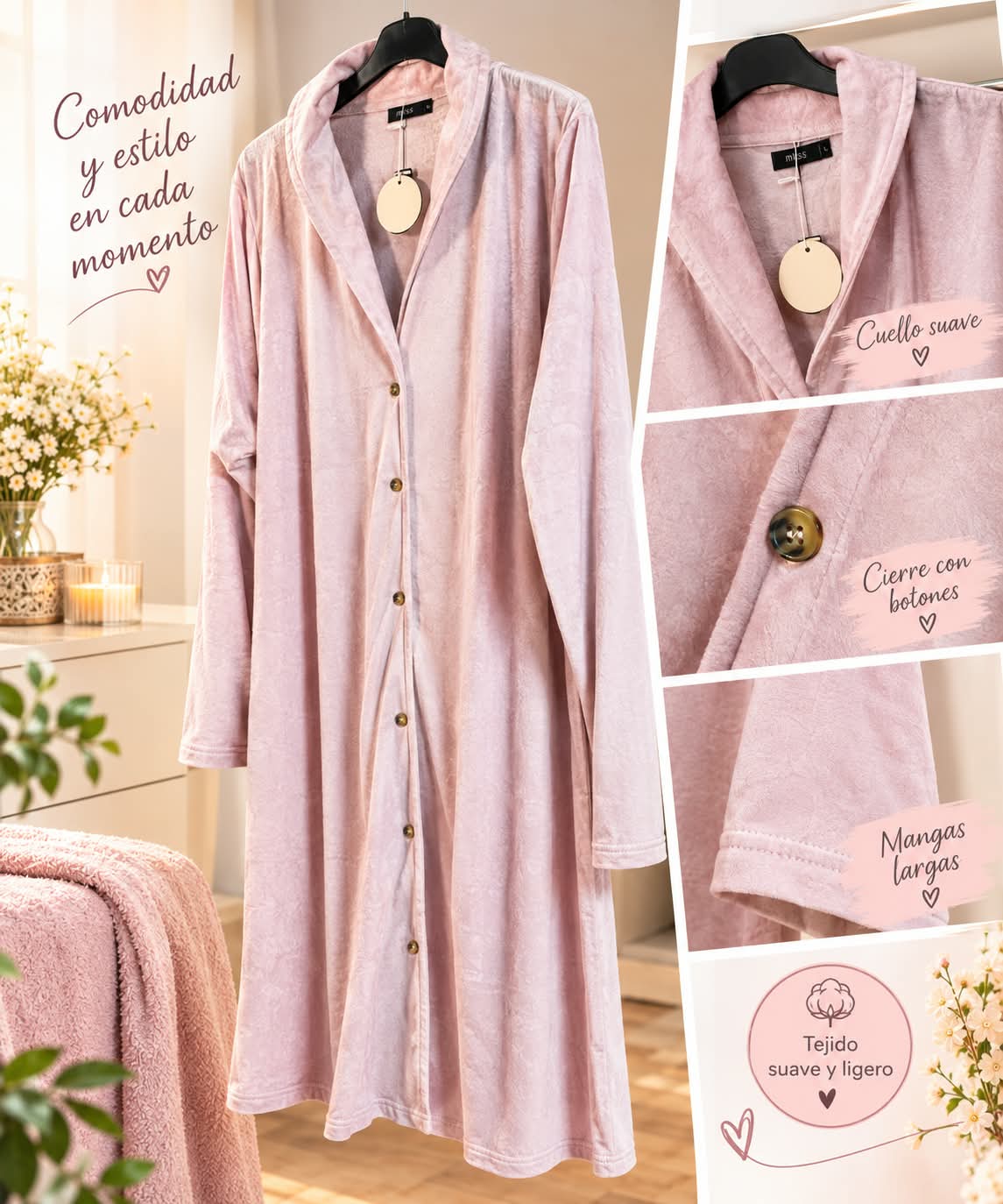Bata de Casa Rosa y Leopardo - Suave y Ligera