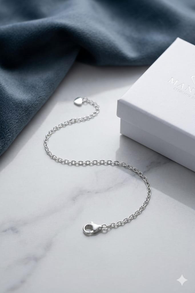 Pulsera Cadena Rolo Fina con Corazón - Plateada | Mana