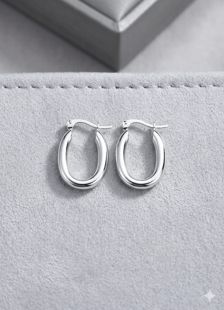 Pendientes Aro Oval Chunky Plateado - Acero Inoxidable