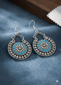 Pendientes Mandala Boho Plateado con Turquesa - Colgantes