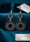 Pendientes Círculo Calado Doble Negro y Plata - Boho | Luna