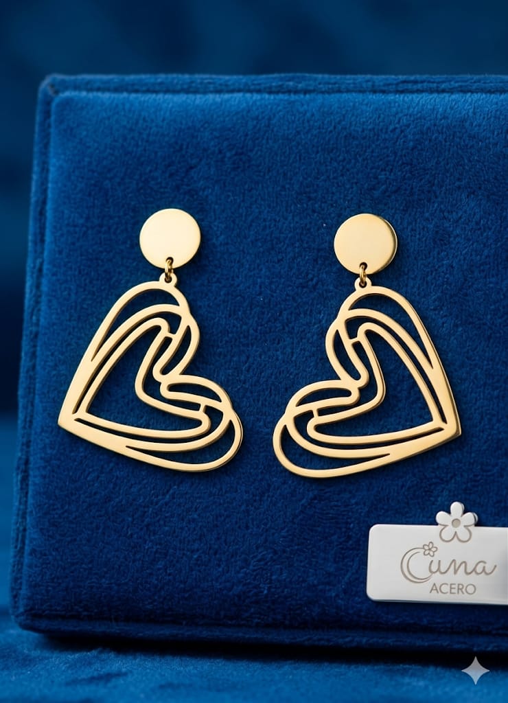 Pendientes Corazón Abstracto Dorado - Acero Inoxidable | Luna