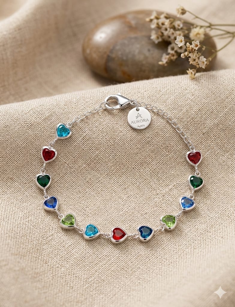 Aurora Pulsera Corazones Multicolor Plata