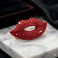 Elegancia Broche Labios Cristales Rojos