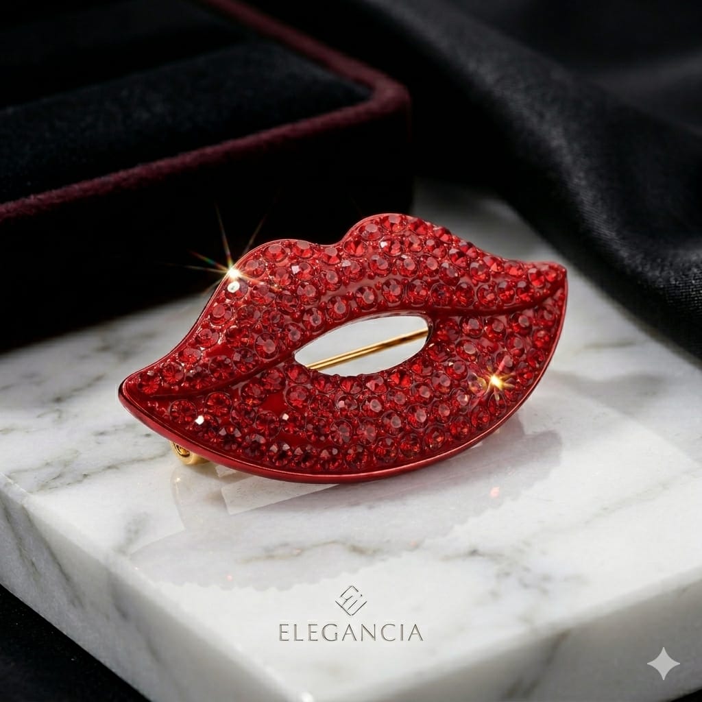 Elegancia Broche Labios Cristales Rojos