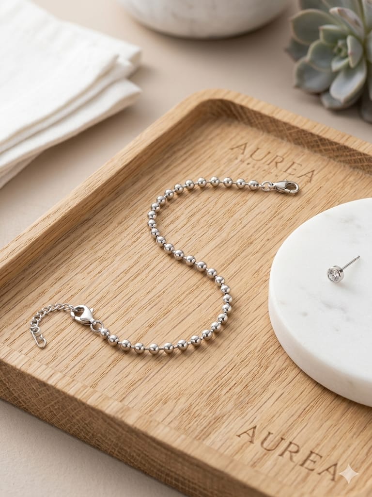 Aurea Pulsera Bolitas Plata Ajustable