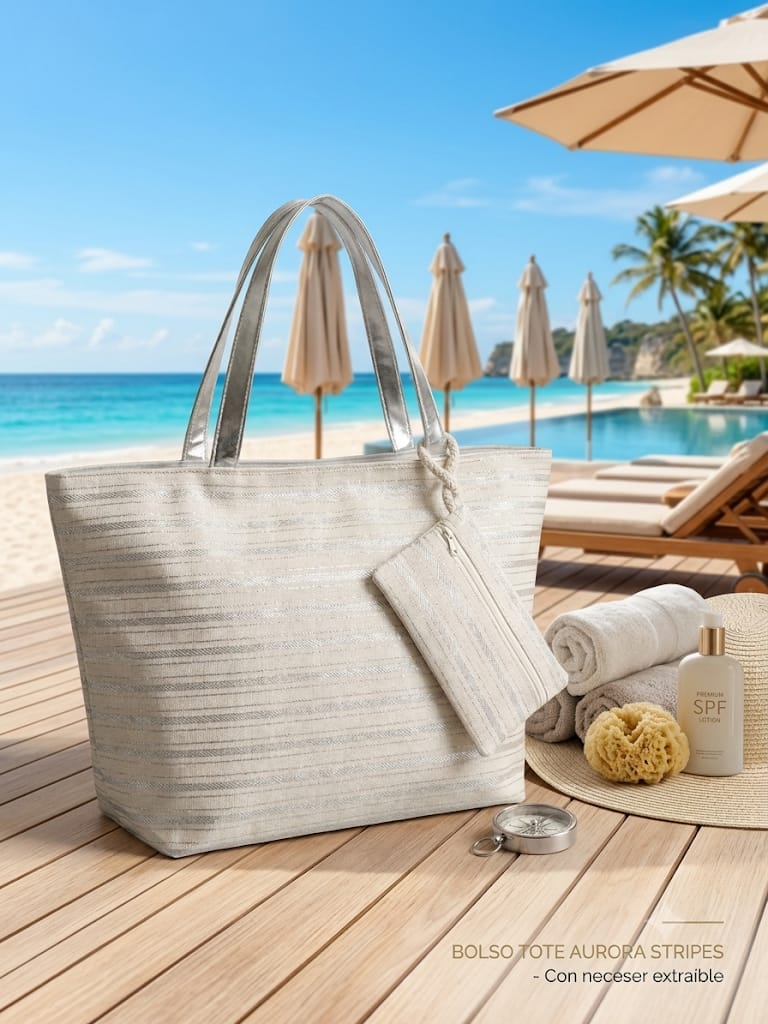 Bolso Tote Aurora Stripes — Con Neceser Extraíble