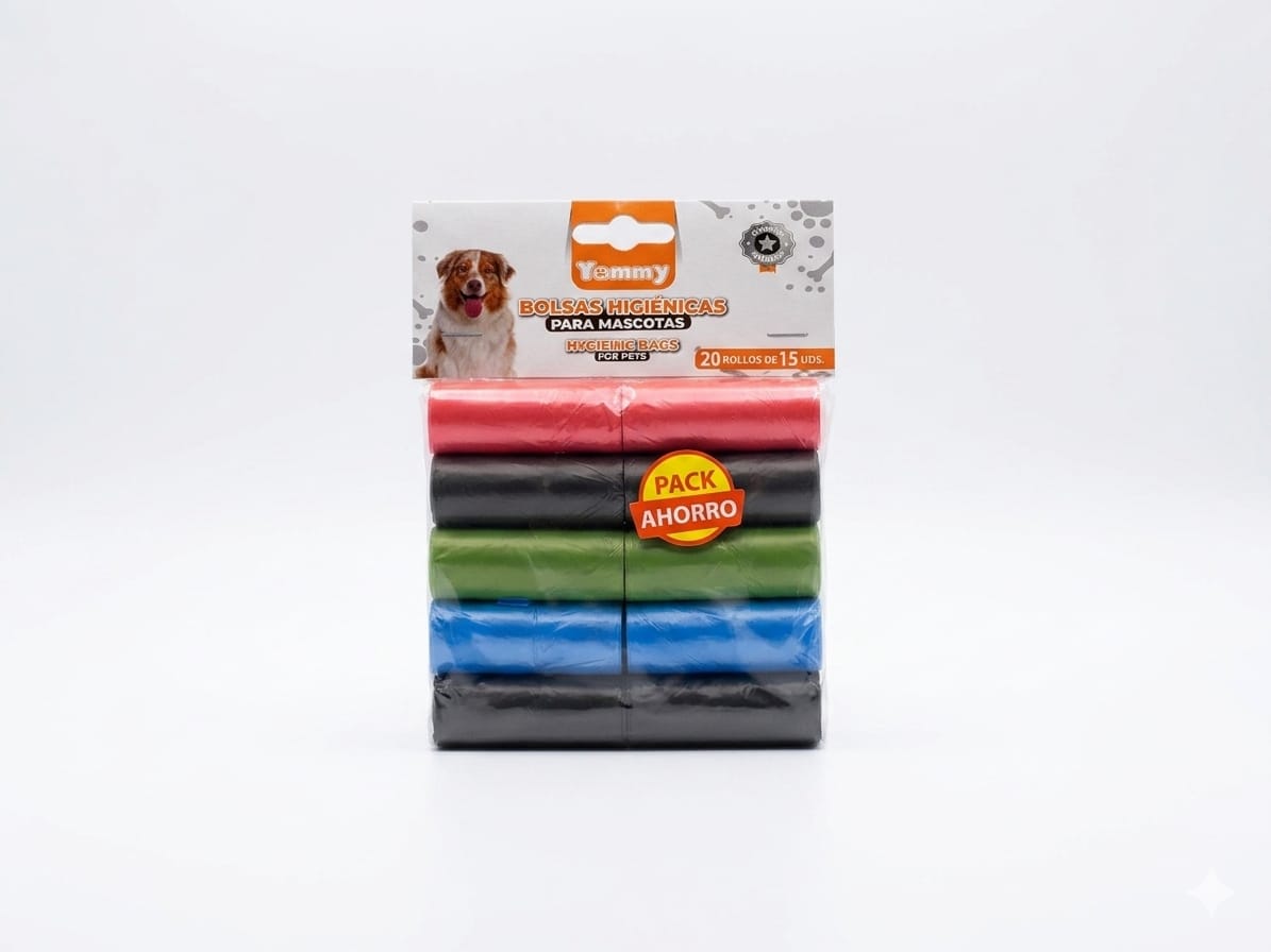 Bolsas Higiénicas Mascotas Yommy Pack Ahorro 20 Rollos x15 uds