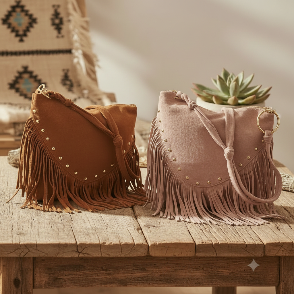 Bolso Boho Flecos Anillas sin asas