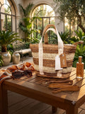 Bolso Cesta Rafia Bicolor con Bandolera — Irene
