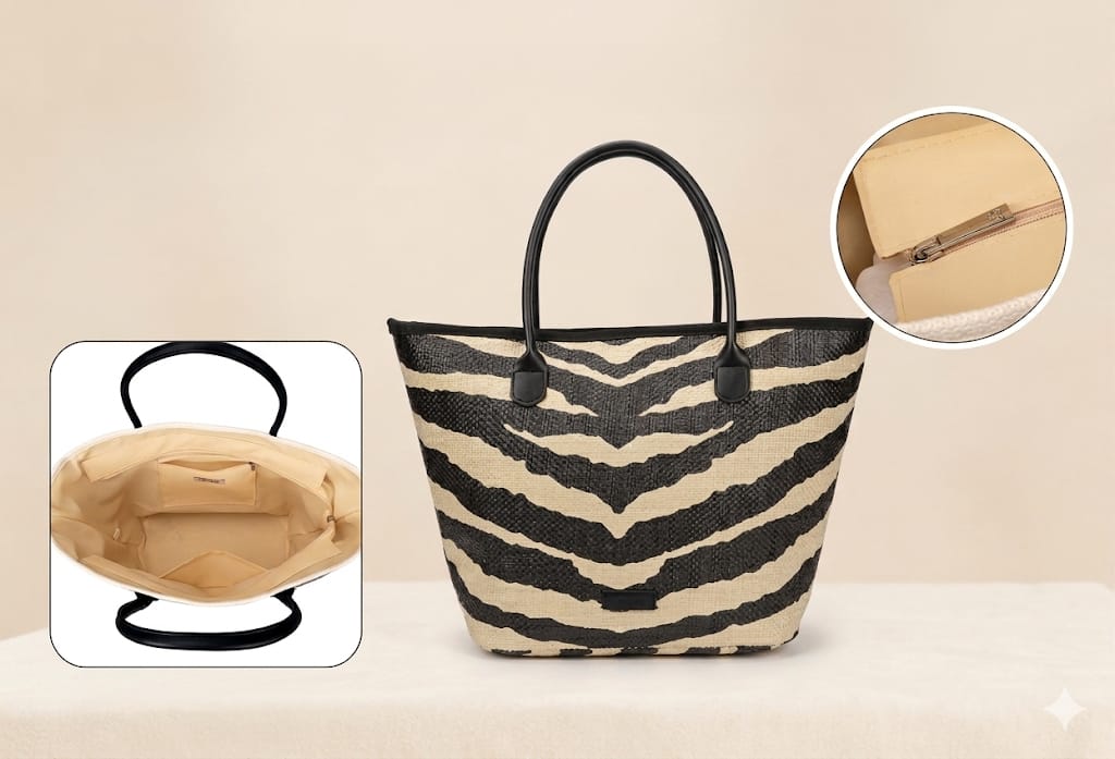 Bolso Shopper Cebra Rafia Grande
