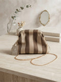 Bolso Clutch Rayas Marrón y Beige con Cadena Dorada