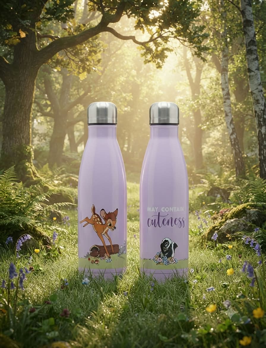 Botella Térmica Acero Bambi Disney - Lila con Bambi y Flower