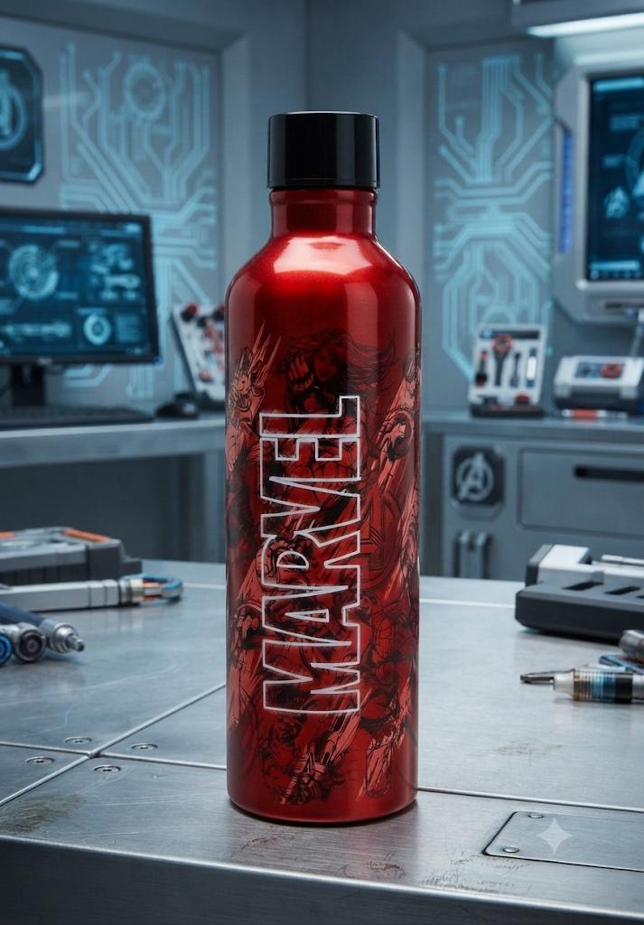 Botella Térmica Acero Marvel Roja - Logo Marvel en relieve con superhéroes