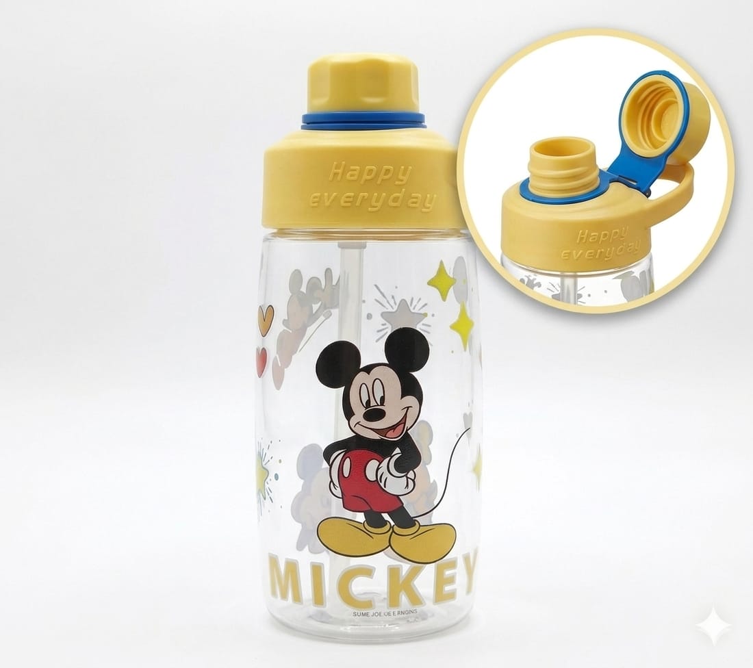 Botella Infantil Mickey Mouse - Tapa Abatible con Pajita