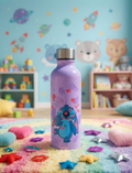 Botella Térmica Acero Stitch Disney - Lila con Stitch y flores tropicales