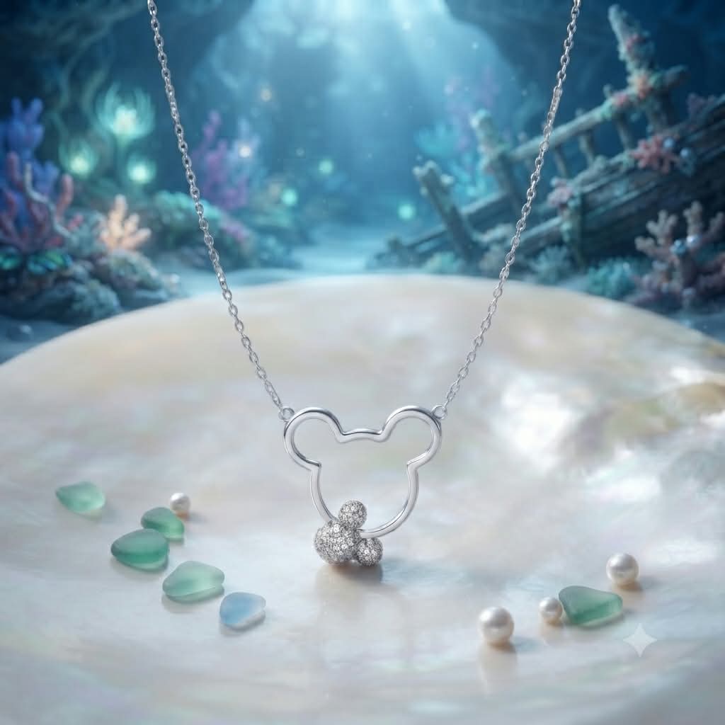 Colgante Mickey Mouse silueta abierta con cristales cadena plateada Disney licencia oficial