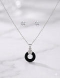 Conjunto collar colgante aro negro con circonitas y pendientes de acero inoxidable