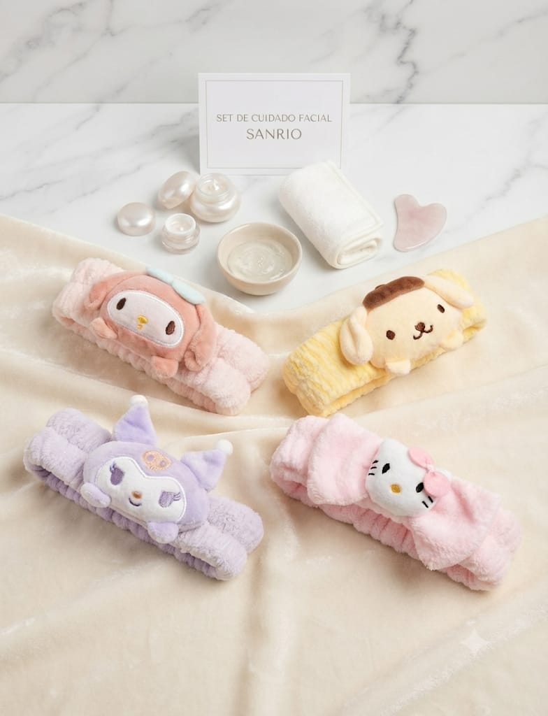 Sanrio Diadema Elástica de Felpa Skin Care - My Melody, Pompompurin, Kuromi, Hello Kitty