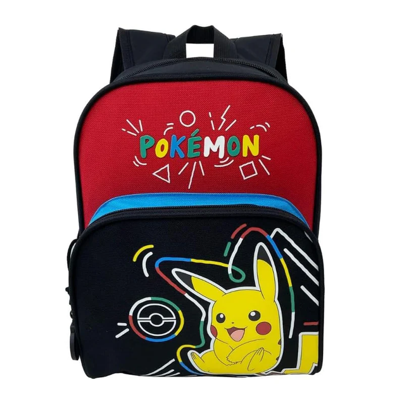Mochila Pokémon Pikachu bicolor roja y negra con Pokéball