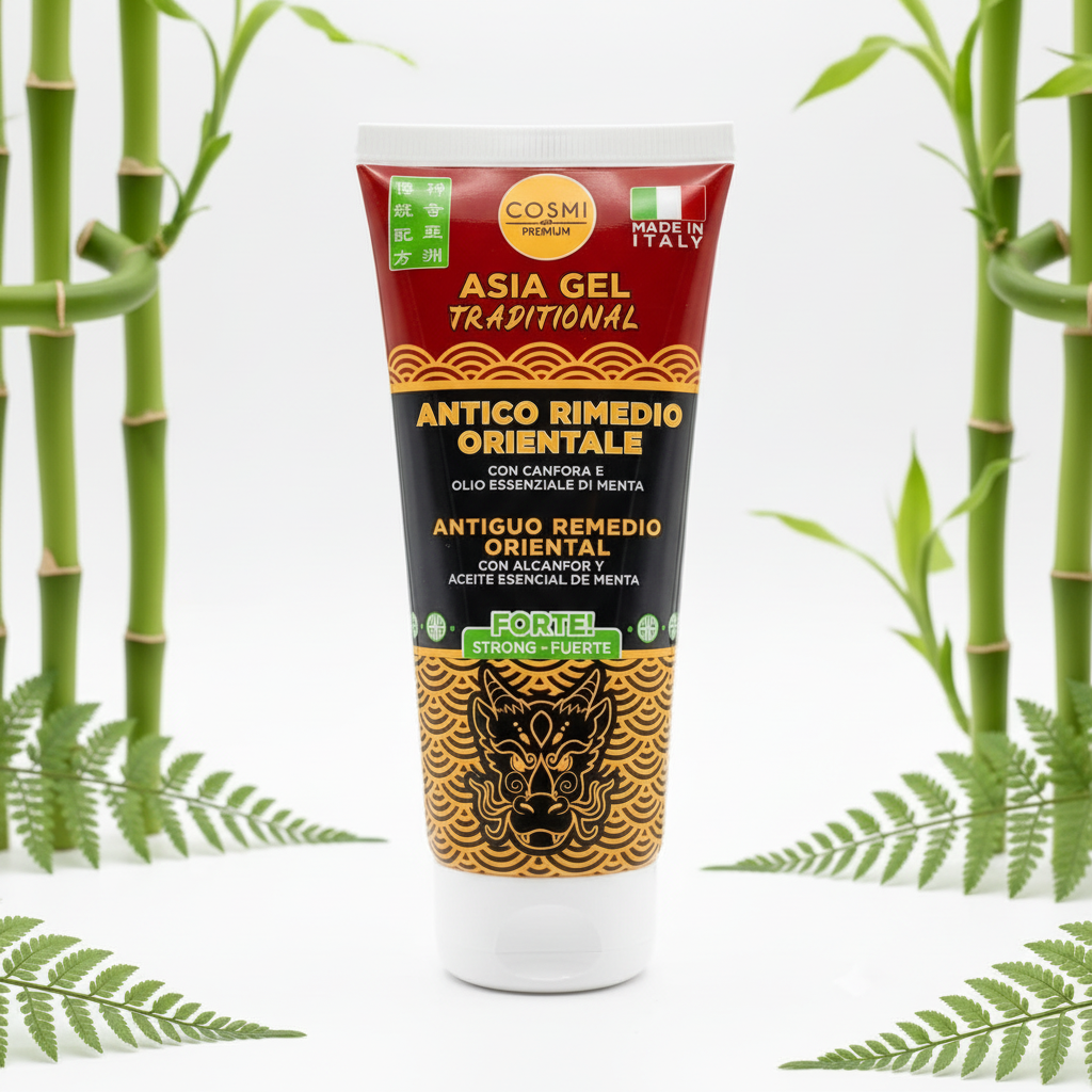 Cosmi Asia Gel Traditional sobre madera oscura con elementos orientales iluminado