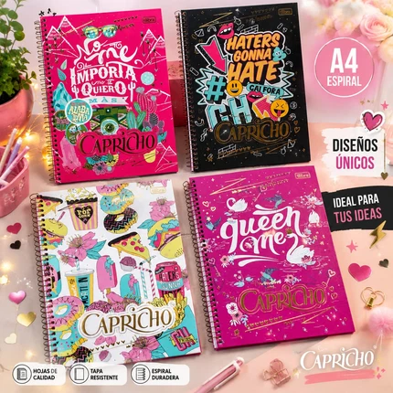 Cuaderno Espiral Capricho A4 - 4 diseños únicos