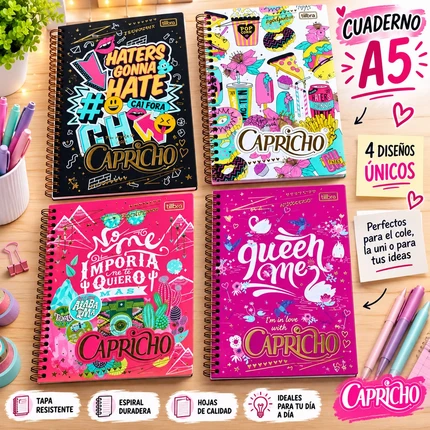 Cuaderno Espiral Capricho A5 - 4 diseños únicos