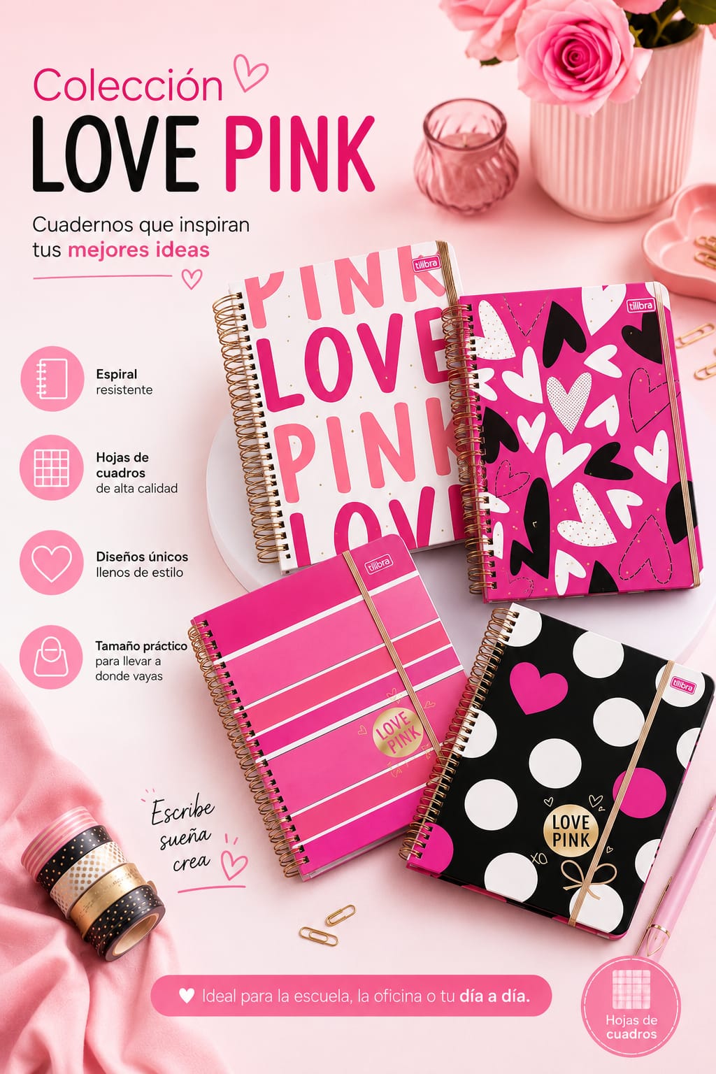 Pack de 4 Cuadernos Edición Especial Love Pink A6 - Colección completa