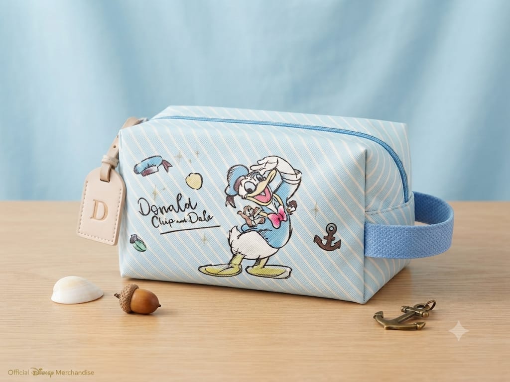 Neceser Donald Duck Disney azul celeste marinero con colgante de cuero y cremallera