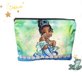 Neceser Princesa Tiana Disney estampado acuarela verde azul formato clutch con cremallera