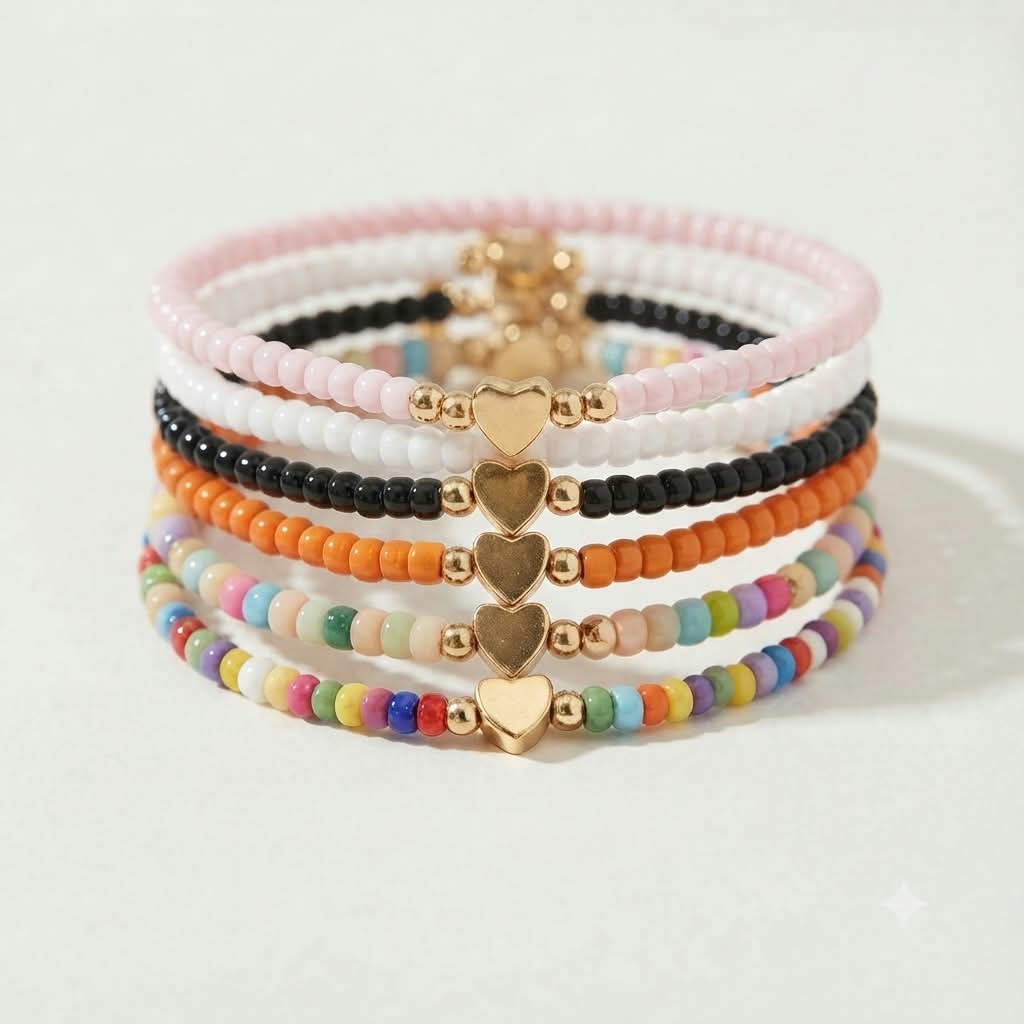 Pulsera de Cuentas con Corazón Dorado