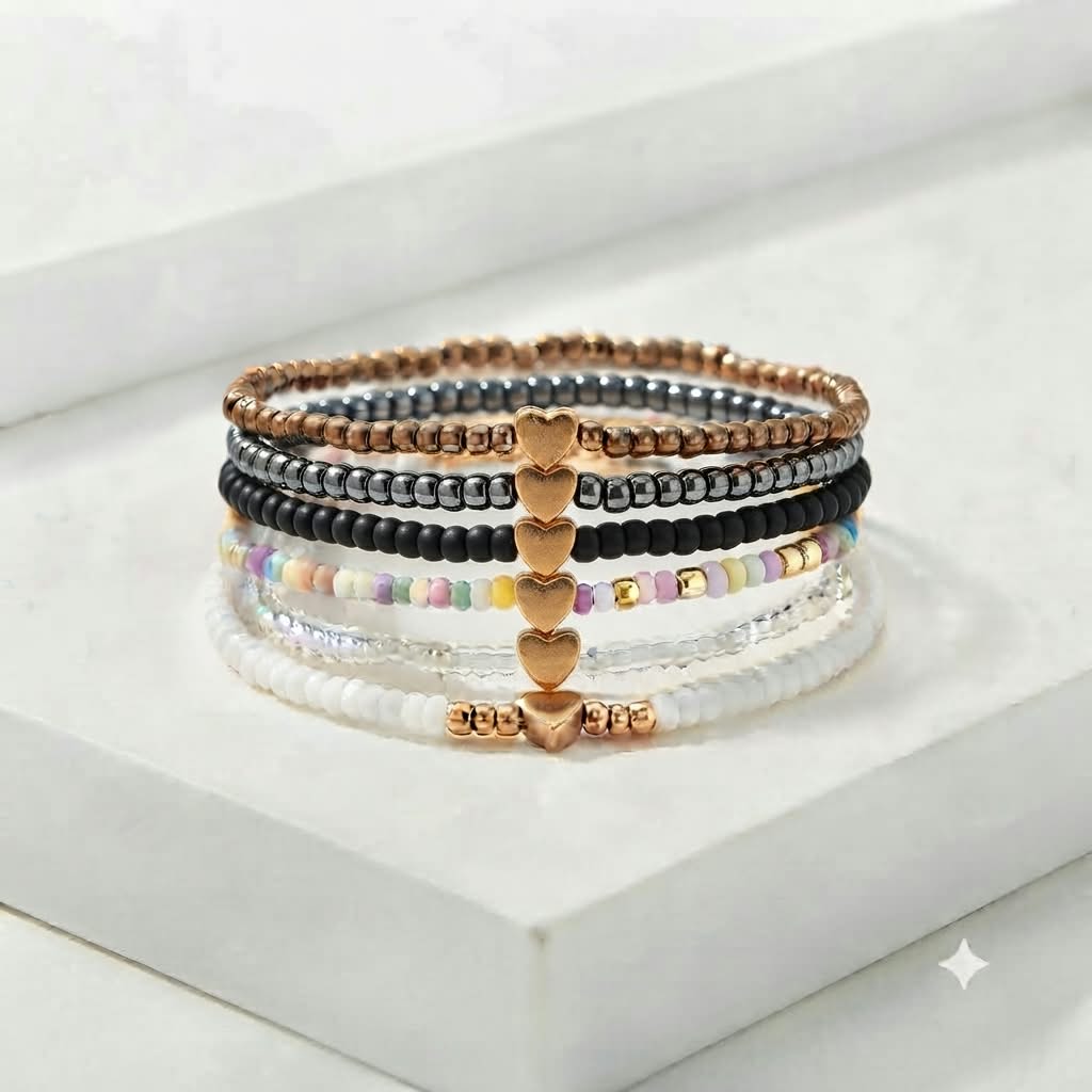 Pulsera de Cuentas con Corazón Dorado