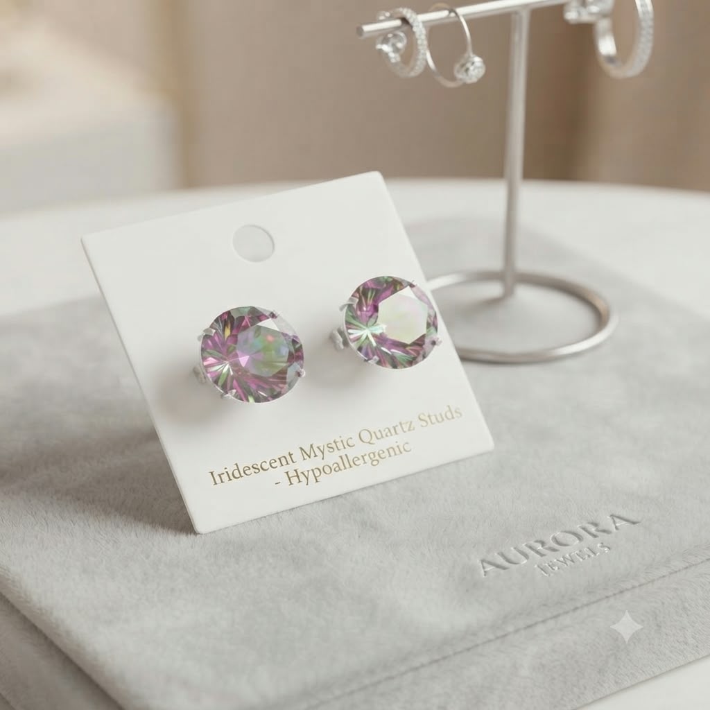 Pendientes Iridescent Mystic Quartz Studs hipoalergénicos