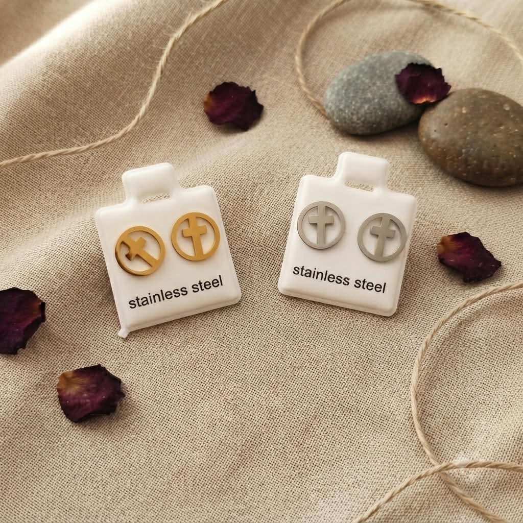 Pendientes Cruz Circular Stainless Steel