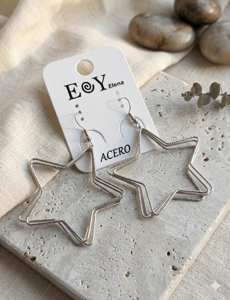 Pendientes estrella colgante plateados EOY Elena acero inoxidable