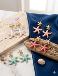 Pendientes estrella de mar esmaltada colgante en 4 colores: blanco, rosa, coral y turquesa